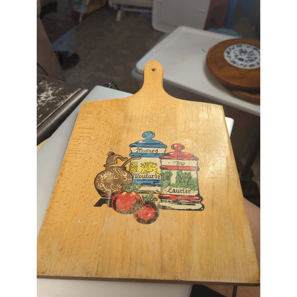 Vintage Nevco Hanging  Wooden Cutting Board Spices Mustard Boho Cottagecore